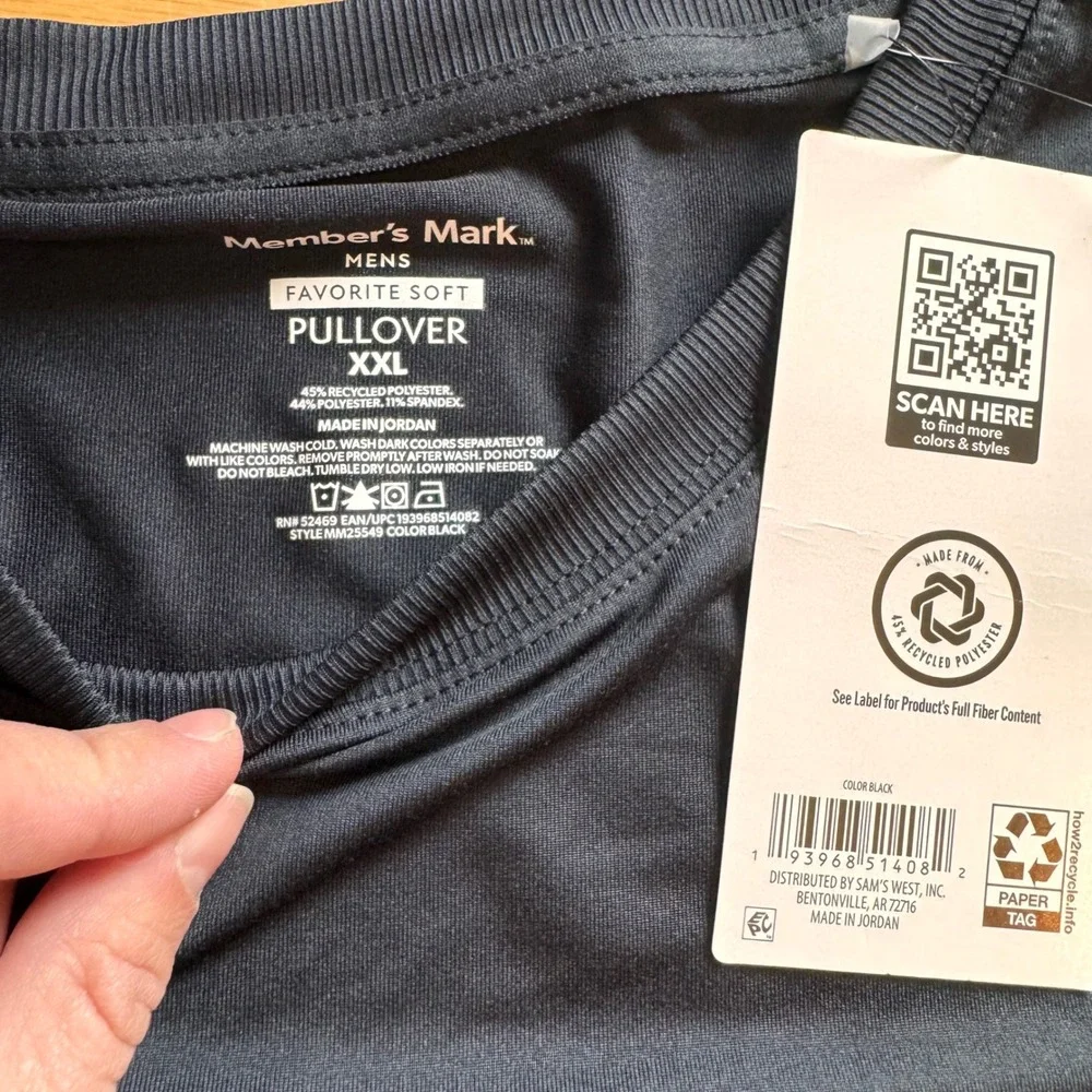 Members Mark Mens Favorite Soft Pullover Black Crewneck‎ Sweatshirt XXL